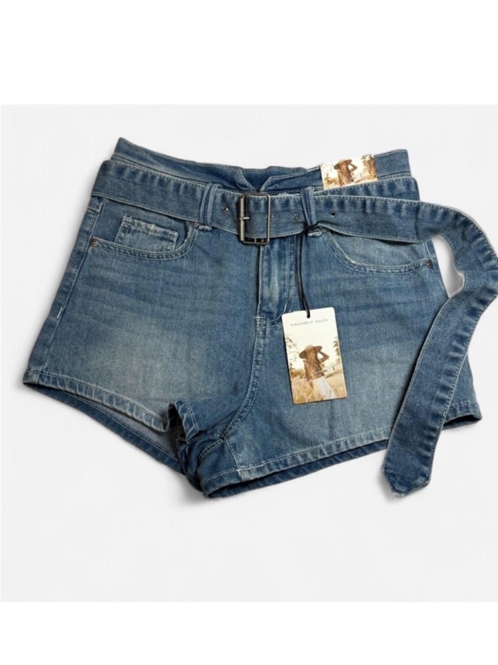 Sincerely Jules Belted Super High Rise Denim Shorts Size 1/25